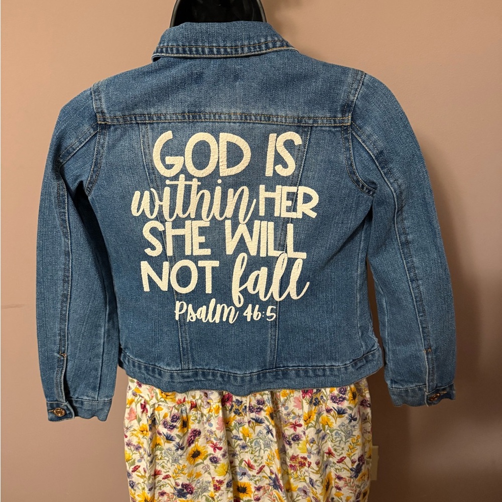 Custom Girls size 8 God is within her she will not fail, Jean jacket